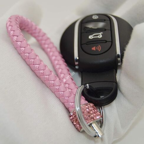 Braided Leather Car Remote Key Keychain with Synthetic Bling Crystal Diamond Circle for Girls in Saudi Arabia