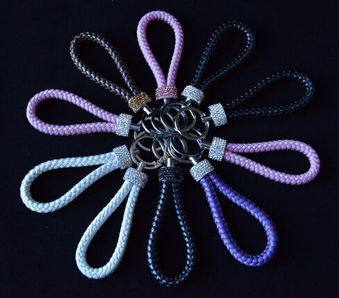 Braided Leather Car Remote Key Keychain with Synthetic Bling Crystal Diamond Circle for Girls in Saudi Arabia
