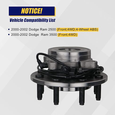 Kusatec 515063 Front 2PCS Wheel Bearing and Hub Assembly متوافق مع دودج رام 2500 3500 بيك آب 2000 2001 ، 8 براغي العروة مع ABS in Saudi Arabia