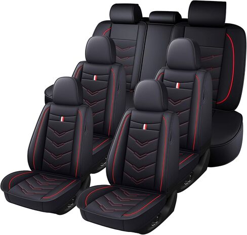 Car Seat Cover 7 Seats for Chevrolet Tahoe 2000-2025, Durable Wear Resistant Waterproof Vehicle Cushion Cover, Breathable No Odor Premium Leather Vehicle Seat Covers.(Standard,Black Red) in Saudi Arabia