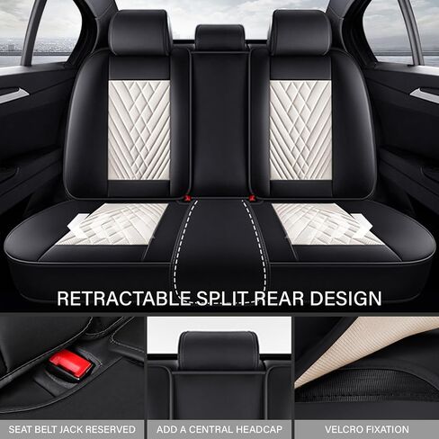 Car Seat Cover for Honda Civic 2000-2025,Premium Nappa Leather Breathable Waterproof Sports Seat Cover,Easy to Install Automotive Seat Covers Full Set（Black） in Kuwait