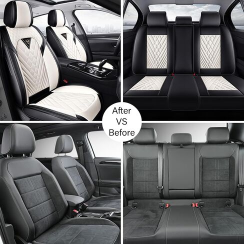 Car Seat Cover for Honda Civic 2000-2025,Premium Nappa Leather Breathable Waterproof Sports Seat Cover,Easy to Install Automotive Seat Covers Full Set（Black） in Kuwait