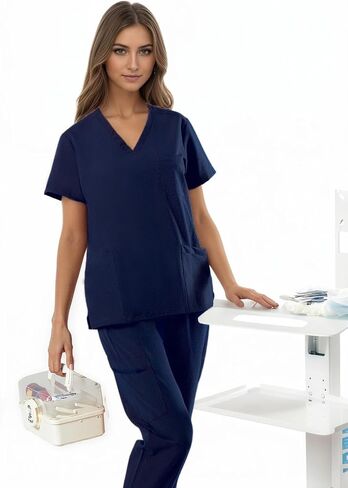 Top-scrub top women's v-scrub-قماشية رطوبة وامتداد ، 4 جيوب وفرك فتحات القلم 2 قمم للنساء in Kuwait