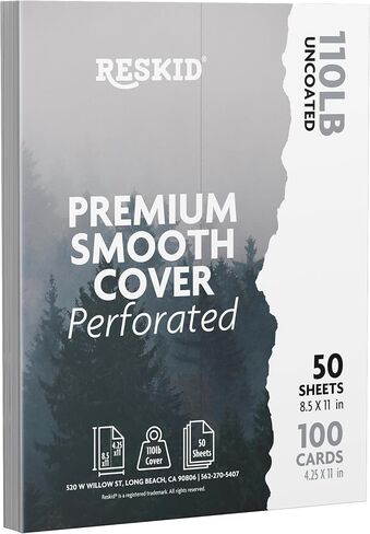 50-Sheet Pack Of 110lb White Cardstock Thick Perforated Paper, 8.5x11 With 2 Per Page - 5.5x8.5 - Blank Heavy Weight Cover Card Stock - 50 Sheets With 100 Cards (2up - 5.5x8.5) in Kuwait