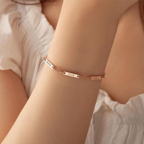 أنافيا سوار سلسلة Paperclip Paperized ، اسم نقش مخصص تاريخ سوار سلسلة الارتباط الأولي للأزواج الأم BFF Friends in Kuwait