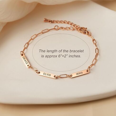 أنافيا سوار سلسلة Paperclip Paperized ، اسم نقش مخصص تاريخ سوار سلسلة الارتباط الأولي للأزواج الأم BFF Friends in Kuwait