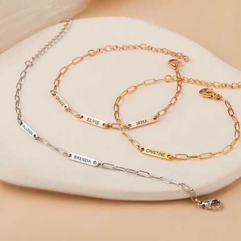 أنافيا سوار سلسلة Paperclip Paperized ، اسم نقش مخصص تاريخ سوار سلسلة الارتباط الأولي للأزواج الأم BFF Friends in Kuwait