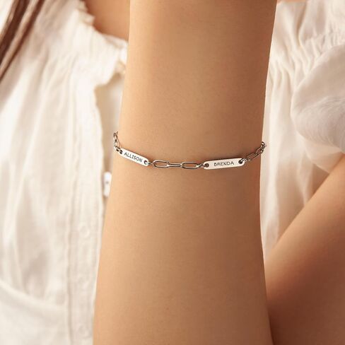 أنافيا سوار سلسلة Paperclip Paperized ، اسم نقش مخصص تاريخ سوار سلسلة الارتباط الأولي للأزواج الأم BFF Friends in Kuwait