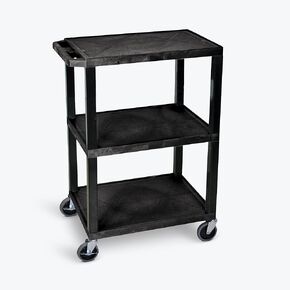 LUXOR WT34S Tuffy Heavy Duty Utility Cart, Three Flat Shelves, 24" W x 18" D x 34" H, 300 Lbs. Capacity, Ergonomic Push Handle, Black