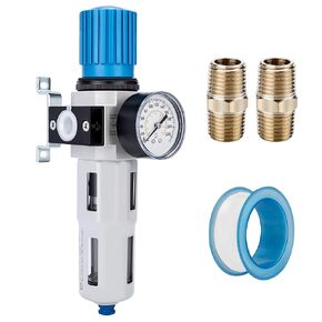 NANPU 1/4" NPT High Pressure Compressed Air Filter Regulator Water/Oil Trap Separator - Gauge(0-230 psi), Poly Bowl,Semi-Auto Drain, Bracket
