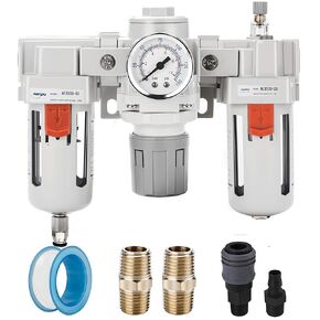 NANPU 1/4" NPT Air Filter, Regulator & Lubricator (FRL) Combo - Water/Oil Trap Separator - Pressure Gauge(0-150 psi), 5 Micron Brass Element, Semi-Auto Drain, Poly Bowl, Metal Bracket