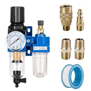 NANPU 3/8" NPT Compressed Air Filter Regulator Lubricator Combo, Water/Oil Trap Separator - Gauge(0-150 psi), Poly Bowl, Manual Drain, Bracket - AC3010-03M