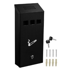 Alpine Cigarette Butt Disposal Outdoor - Outside Cigarette Butt Receptacle Wall Mounted Outpost with a Removable Ashtray Bin for Standing Smokers (Black)