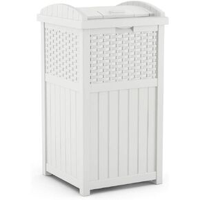 Suncast 33 Gallon Hideaway Can Resin Outdoor Trash with Lid Use in Backyard, Deck, or Patio, 33-Gallon, Brown