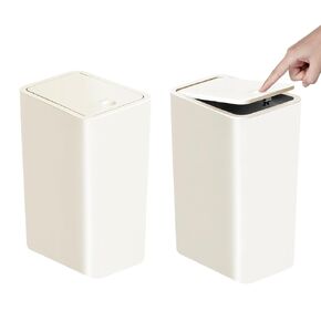 Bathroom Trash Can with Lid, 10 Liter/ 2.6 Gallon Slim Garbage Can, Small Trash Bin Waste Basket with Pop-Up Lid for Kitchen, Bedroom, Living Room, Office (White)