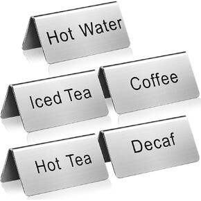 5 Pcs Stainless Steel Table Tent Sign Coffee and Tea Sign Beverage Table Display Tent Signs for Party Buffet Restaurant Banquet Wedding Indoor Outdoor, 2.99 x 1.5''