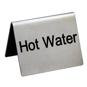 New Star Foodservice 27136 Stainless Steel Table Tent Sign, Hot Water", 1.5" x 2", Set of 2