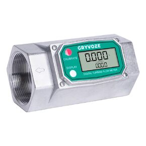 2PCS 1 Inch Digital Fuel Flow Meter, 2.6-26 GPM Inline NPT Turbine Flowmeter with 3/4 in Adapters for Water, Diesel, Gas Oil, Gasoline, and Other Liquids - Supports Gallon, QTS, PTS, L, m³