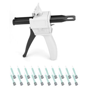 QWORK 50ml Dispensing Gun Kit, 1 Pcs 50 Ml Impression Mixing Dispensing Gun + 20 Pcs 16 Element Static Mixer Nozzles(1: 1/1: 2), for Two-Part Adhesive Cartridges