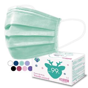 Medtecs Kids Face Mask Disposable - 2 Sizes Option (Child/Youth) 50 PCs - Comfy 3-Ply Breathable Children Masks, The Better & Safer Choice - Youth | Green