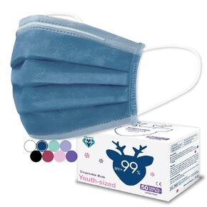 Medtecs Kids Face Mask Disposable - 2 Sizes Option (Child/Youth) 50 PCs - Comfy 3-Ply Breathable Children Masks, The Better & Safer Choice - Youth | Cobalt Blue