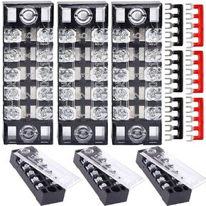 Terminal Blocks Ground Circuit 12PCS/6 Set 8+10+12 Positions 600V 15A Dual Row Bus Bar Wire Amp Mount Screw Terminal Block Kit with Cover 400V Pre Insulated Strip for DIY Small Electrical Home Project