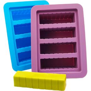 DaKuan 2 Packs Silicone Butter Mold with Lid, Non-Stick Butter Tray, 4 Cavities Rectangle Container for Making Herb Butter Soap Bar Energy Bar Cake Chocolate (Blue, Purple)