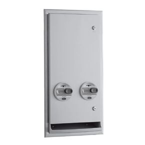 BOBRICK 2706C ClassicSeries Stainless Steel Surface-Mounted Napkin/Tampon Vendor, Free Vend Operation, Satin Finish, 25-7/8" Height, 11-7/8" Width