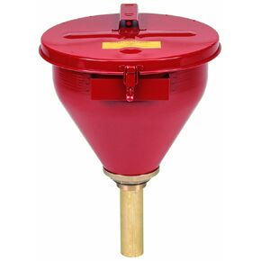 Justrite 2.6 Gallon Red Galvanized Steel Large Safety Drum Funnel with Self-Closing Cover and 6" Flame Arrester (for Flammables) (08207)