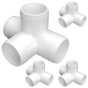 FORMUFIT 1" 4-Way Tee Furniture Grade PVC Fitting in White, Made in USA, UV-Resistant, Impact-Proof, 1.315" Actual Socket Diameter, (4-Pack) - F0014WT-WH-4