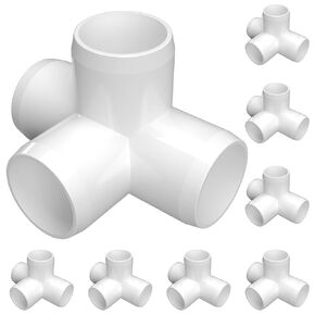 FORMUFIT 3/4" 4-Way Tee Furniture Grade PVC Fitting in White, Made in USA, UV-Resistant, Impact-Proof, 1.050" Actual Socket Diameter, (8-Pack) - F0344WT-WH-8