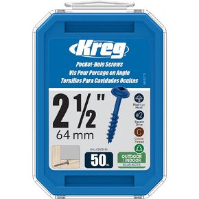 Kreg SML-C250B-50 Blue Kote Pocket Screws, 2 1/2-Inch, Coarse Thread, Maxi-Loc Head (50 Count)