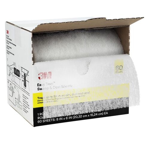3M Easy Trap Sweep and Dust Sheets, 1 Roll of 60 8" x 6" Sheets, Disposable Easy Sweep Floor Duster, Picks Up 8x More Dirt, Dust, Sand, Hair, Works on Dry or Wet Surfaces, Hardwood Floors, 59152W in Saudi Arabia