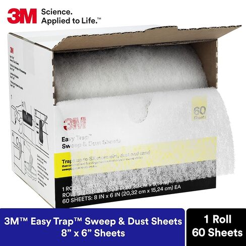 3M Easy Trap Sweep and Dust Sheets, 1 Roll of 60 8" x 6" Sheets, Disposable Easy Sweep Floor Duster, Picks Up 8x More Dirt, Dust, Sand, Hair, Works on Dry or Wet Surfaces, Hardwood Floors, 59152W in Saudi Arabia
