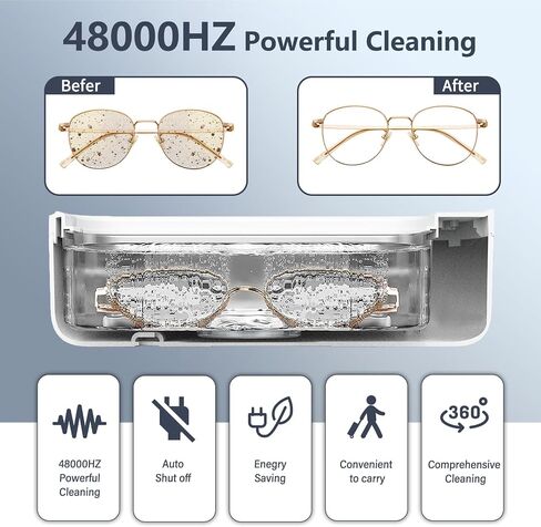 Ultrasonic Jewelry Cleaner: Highly Effective Dental and Glasses Cleaner, Deep-Clean Rings, Necklaces, Eyeglasses Jewelry Cleaner Ultrasonic Machine, 12 Oz Capacity with Stainless Steel Jewelry Cleaner in Saudi Arabia