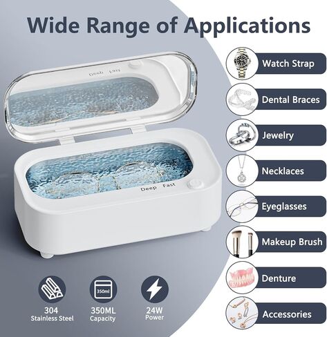Ultrasonic Jewelry Cleaner: Highly Effective Dental and Glasses Cleaner, Deep-Clean Rings, Necklaces, Eyeglasses Jewelry Cleaner Ultrasonic Machine, 12 Oz Capacity with Stainless Steel Jewelry Cleaner in Saudi Arabia