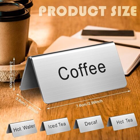5 Pcs Stainless Steel Table Tent Sign Coffee and Tea Sign Beverage Table Display Tent Signs for Party Buffet Restaurant Banquet Wedding Indoor Outdoor, 2.99 x 1.5'' in Kuwait