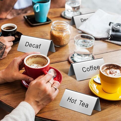 5 Pcs Stainless Steel Table Tent Sign Coffee and Tea Sign Beverage Table Display Tent Signs for Party Buffet Restaurant Banquet Wedding Indoor Outdoor, 2.99 x 1.5'' in Kuwait