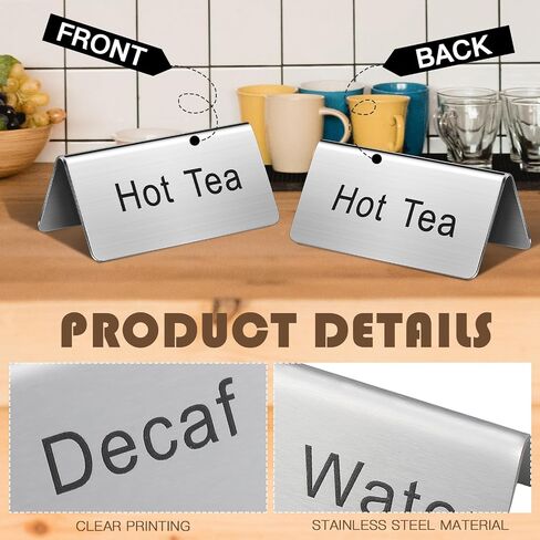 5 Pcs Stainless Steel Table Tent Sign Coffee and Tea Sign Beverage Table Display Tent Signs for Party Buffet Restaurant Banquet Wedding Indoor Outdoor, 2.99 x 1.5'' in Kuwait