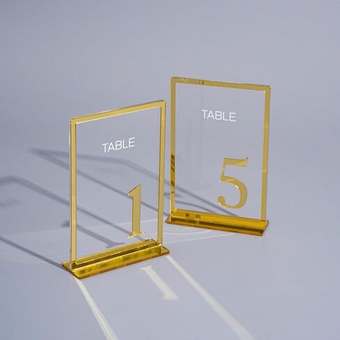 Blue Violet Wedding Table Numbers 1-25, Gold Mirror Acrylic Table Numbers with Stands, 4x6" Table Sign and Holder, Laser Cut 3D Overlay, Table Numbers for Reception in Saudi Arabia