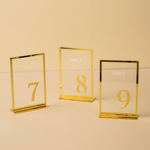 Blue Violet Wedding Table Numbers 1-25, Gold Mirror Acrylic Table Numbers with Stands, 4x6" Table Sign and Holder, Laser Cut 3D Overlay, Table Numbers for Reception in Saudi Arabia