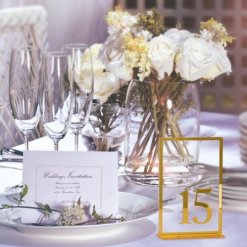 Blue Violet Wedding Table Numbers 1-25, Gold Mirror Acrylic Table Numbers with Stands, 4x6" Table Sign and Holder, Laser Cut 3D Overlay, Table Numbers for Reception in Saudi Arabia