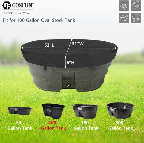 100 Gallon Oval Stock Tank Cover,Waterproof Dust Proof Anti-UV Ice Bath Cover,Keep Stock Tank Clean,Black in Saudi Arabia