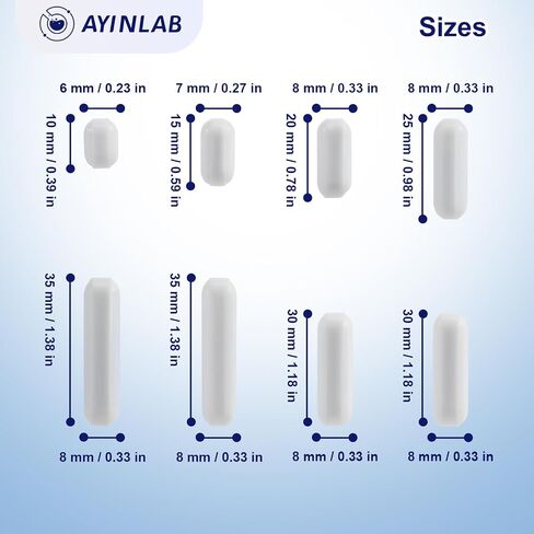 PTFE شريط التحريك المغناطيسي، قضيب التحريك المغناطيسي، 8 قطع مجموعة قضيب التحريك المغناطيسي، 10 مم / 15 مم / 20 مم / 25 مم / 30 مم / 35 مم، قضبان خلط مغناطيسية للنمام المغناطيسي، خلاطات مغناطيسية تلقائية ومحركات مختبر in Kuwait