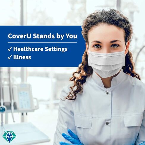 قناع الوجه Medtecs للاستعمال مرة واحدة - صنع في الولايات المتحدة الأمريكية - قناع مريح للتنفس من 3 طبقات، حماية أفضل واختيار صحي - قناع CoverU للبالغين - 50 قطعة / صندوق - أبيض in Saudi Arabia