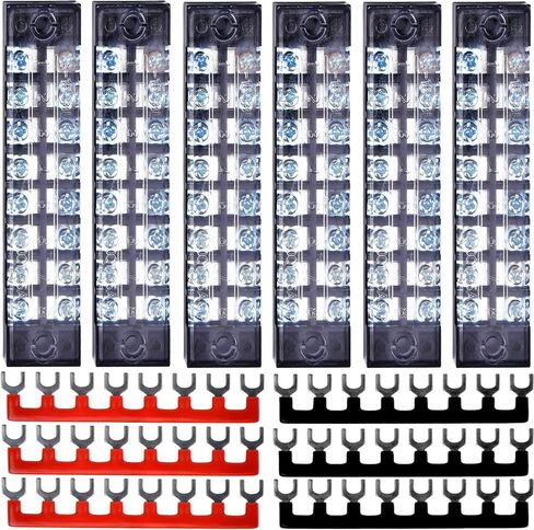 Terminal Blocks Ground Circuit 12PCS/6 Set 8+10+12 Positions 600V 15A Dual Row Bus Bar Wire Amp Mount Screw Terminal Block Kit with Cover 400V Pre Insulated Strip for DIY Small Electrical Home Project in Saudi Arabia