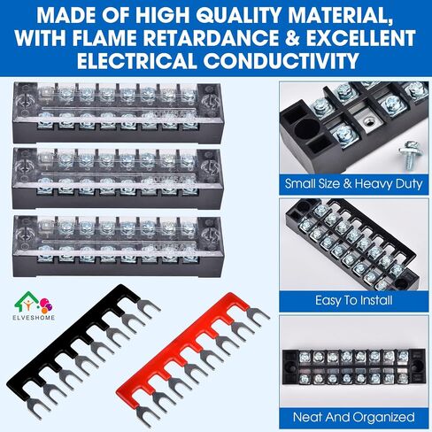 Terminal Blocks Ground Circuit 12PCS/6 Set 8+10+12 Positions 600V 15A Dual Row Bus Bar Wire Amp Mount Screw Terminal Block Kit with Cover 400V Pre Insulated Strip for DIY Small Electrical Home Project in Saudi Arabia