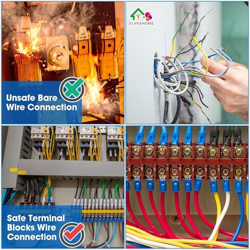 Terminal Blocks Ground Circuit 12PCS/6 Set 8+10+12 Positions 600V 15A Dual Row Bus Bar Wire Amp Mount Screw Terminal Block Kit with Cover 400V Pre Insulated Strip for DIY Small Electrical Home Project in Saudi Arabia