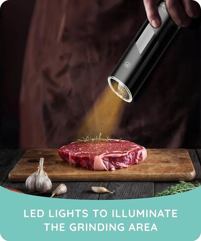 Gravity Electric Salt and Pepper Grinder, Battery Operated, Adjustable Coarseness, One Hand Operation, Electric Pepper Grinder LED Light & Cleaning Brush by July Home in Kuwait
