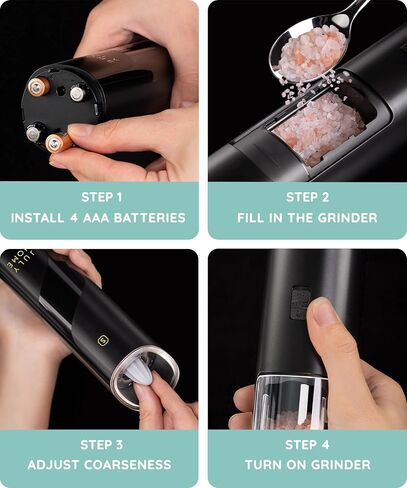 Gravity Electric Salt and Pepper Grinder, Battery Operated, Adjustable Coarseness, One Hand Operation, Electric Pepper Grinder LED Light & Cleaning Brush by July Home in Kuwait